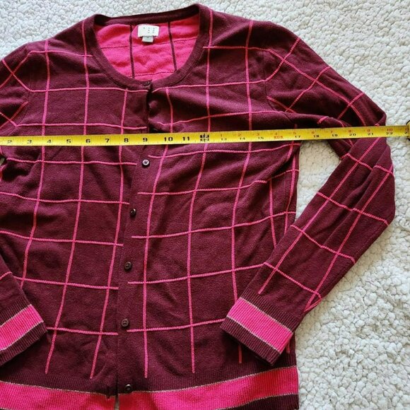 A NEW DAY Y2k vintage Burgundy Pink Checkered Cardigan Sz M 100% cotton preppy - Picture 7 of 8